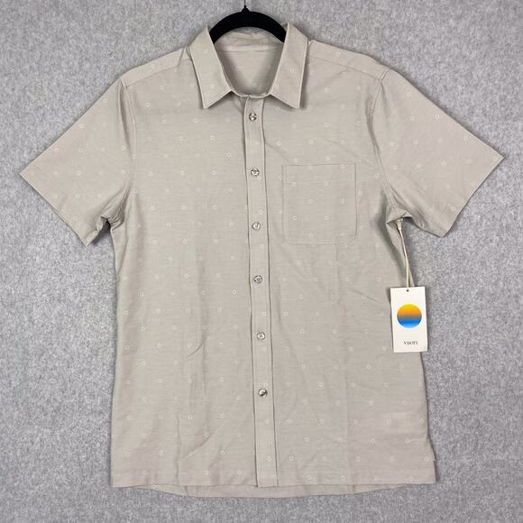 Vuori Shirt Mens S Short Sleeve Bridge Button Down in Vapor Dot - Picture 1 of 8